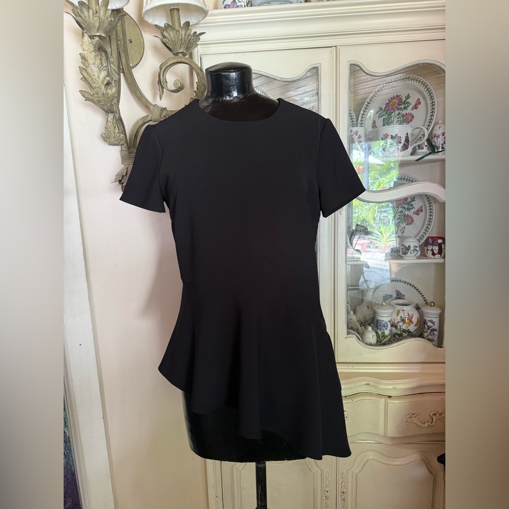 White House Black Market Asymmetrical Black Blouse Size 6